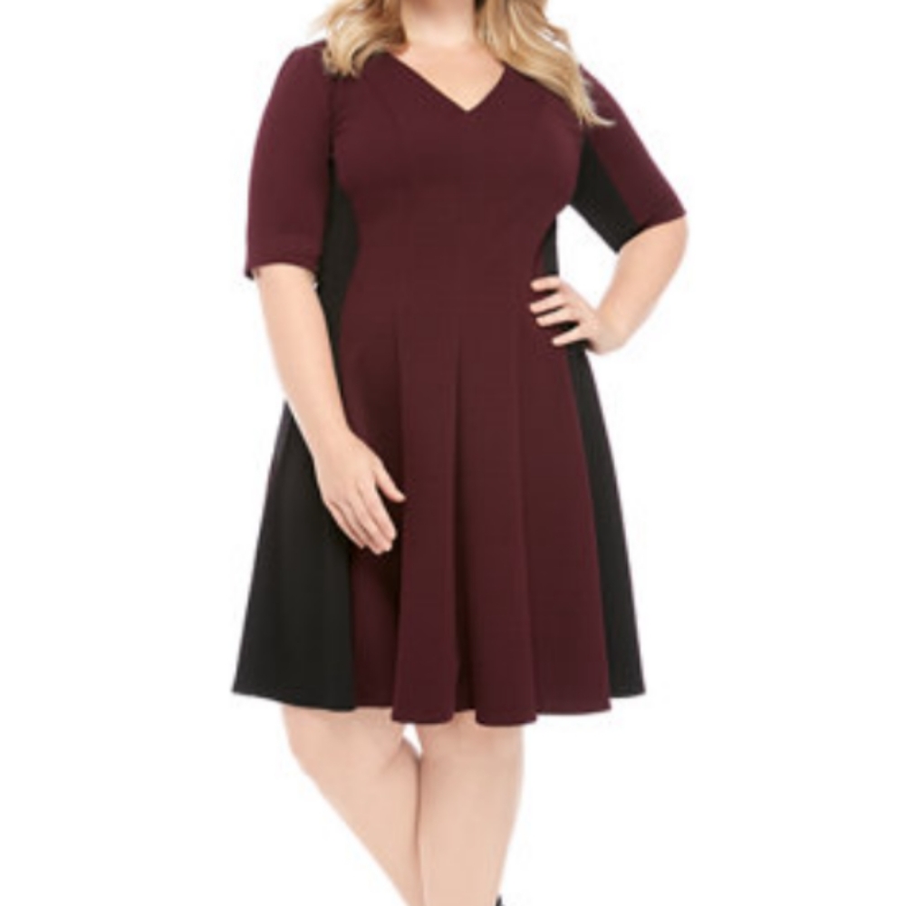 Lane Bryant - Colorblock Flare Midi Dress - Plum - 26/28 - NWT